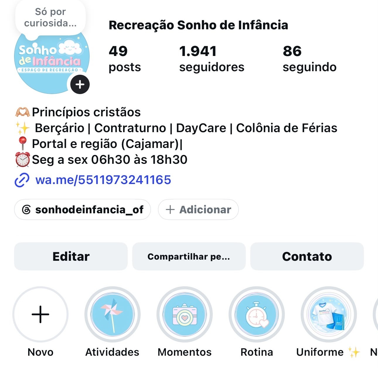 Instagram da Sonho de Infância